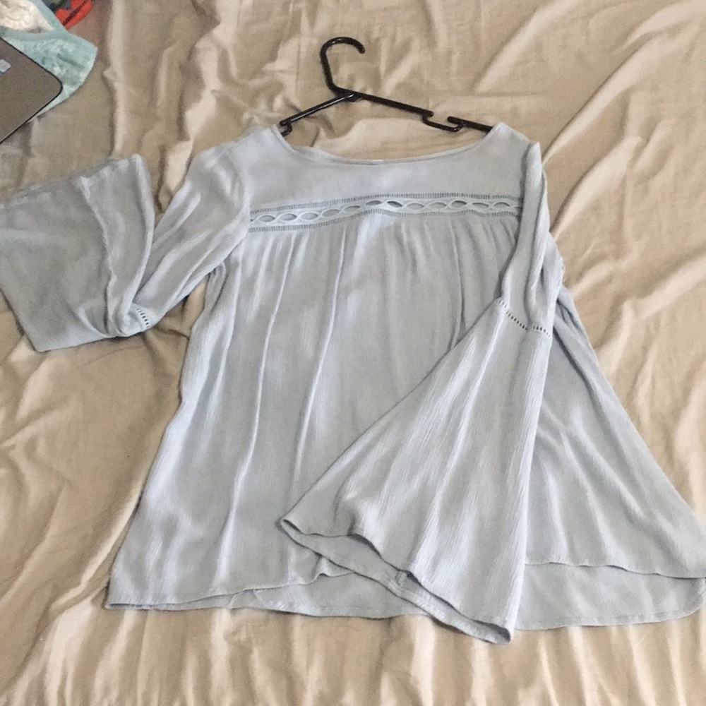 Light Blue Bell Sleeve Top